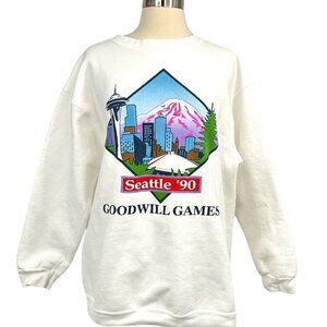 VTG Goodwill Games 1990 Sweatshirt White Pullover Crew Neck Long Sleeve Size L